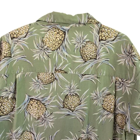 Chaps Ralph Lauren Mens Green Pineapple Print Hawaiian Short Sleeve Shirt Large - Picture 9 of 11